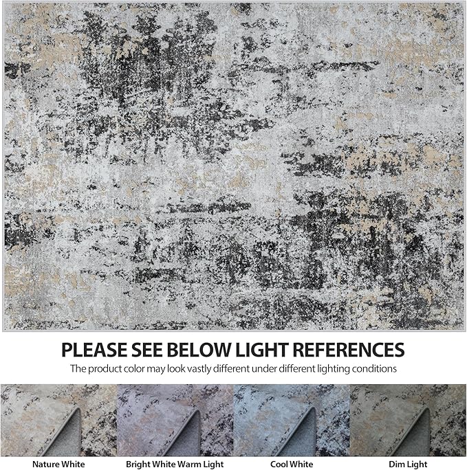 8x10 Area Rugs for Living Room Rug Washable: Abstract Large Rug for Dining Room Bedroom Carpet Non Slip 8 by 10 Indoor Modern Nursery Home Office Black Grey Gold