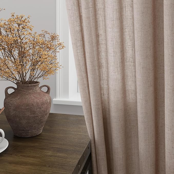 Extra Long Curtain 108 Inches Long 2 Panels Set Back Tab Oatmeal Linen Drapes for Living Room Neutral Farmhouse Light Filtering Semi Sheer Linen Curtains 108 Inch Length for Large Window 9 FT Tall