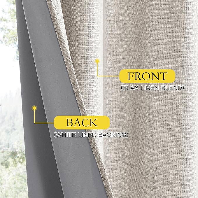 NICETOWN Brich Vintage Open Linen Weave Flax Thermal Curtains, 100% Blackout Curtains 54" Long for Dining Room, Soundproof Window Treatment Drapes for Kitchen, 42" Wide Per Panel, Set of 2