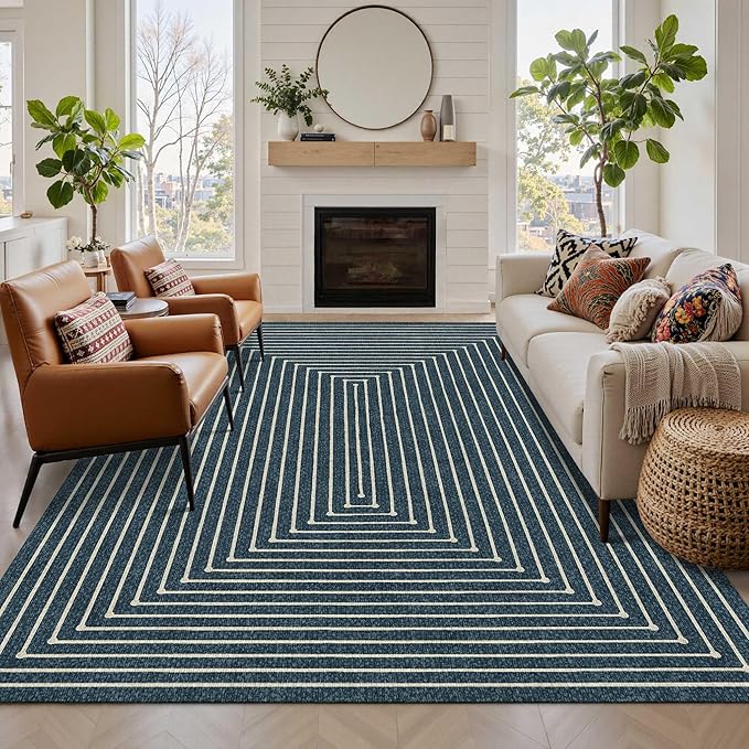 Latte&Fog 5x7 Area Rugs for Living Room Bedroom, Blue Modern Abstract Washable Rug, Boho Non Slip Low Pile Carpet for Indoor Dining Room, Dorm, Classroom, College Dorm, Farmhouse and Kids Room - Blue