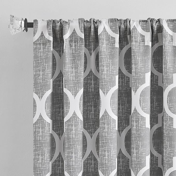 Beauoop 100% Blackout Curtains 84 Inches Long 2 Panels for Bedroom Living Room Grey Moroccan Geo Room Darkening Thermal Insulated Soundproof Rod Pocket Back Tab Window Treatments Drapes, 50x84