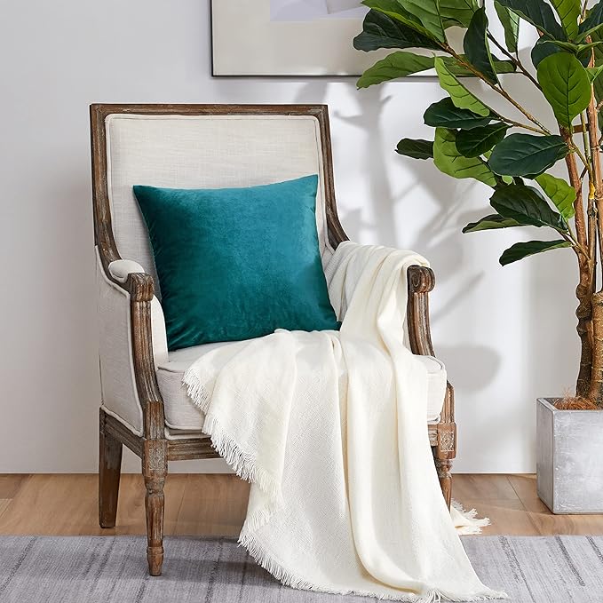 GIGIZAZA Decorative Couch Throw Pillow Covers,Set of 2 Teal Peacock Green Square Pillow Cushion Covers 22x22,Pillow Cases Velvet Pillow Covers
