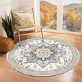 OPPODREAM Soft Round Rug 3ft, Neutral Washable Circle Rug 3ft with Non Slip Backing Play Room, Low-Pile Carpet 3 ft, Small Faux Cashmere Throw Carpet, Cream White & Blue & Light Brown