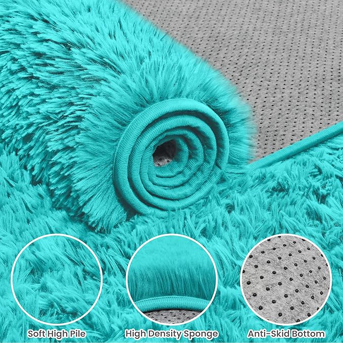 6x9 Area Rugs for Living Room Rug: Soft Fluffy Shag Teal Blue Rugs for Bedroom, Non-Slip Large Fuzzy Plush Rug Indoor Floor Carpet for Nursery Kids Boys Girls Room, Dorms, Playroom, Modern Home Decor