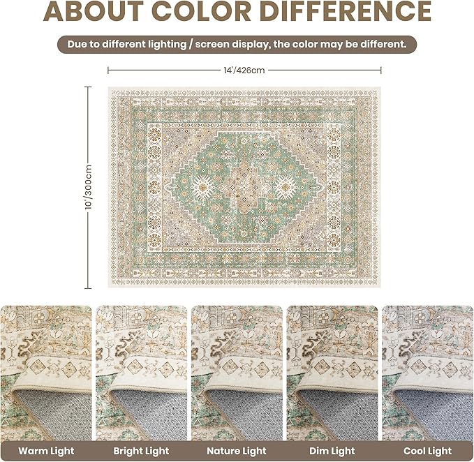 zesthome 10x14 Area Rugs,Stain Resistant Washable Rug,Ultra-Thin Rugs for Living Room,Bedroom,Non-Slip Backing Home Decor Large Area Rug (Green/Brown,10'x14')