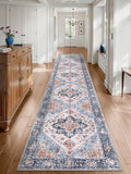 SERISSA Runner Rug for Hallways, 2'6"x14' Washable Non Slip Kitchen Runner Rug, Extra Long Boho Rug Ultra Soft Vintage Blue Orange Floor Carpet for Bedroom Hallway Entryway Bathroom Laundry Room