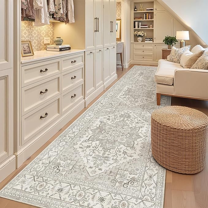 Madane Hallway Rug 3x10, Kitchen Rugs Washable Entryway Rug 10ft Vintage Kitchen Runners Non Slip Indoor Area Rug Farmhouse Carpet Runner for Bathroom Living Room Bedroom, Beige/Brown