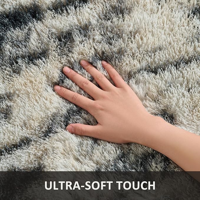 Ophanie Black Gold and Grey Area Rugs for Living Room 6x9, Fluffy Shag Large Fuzzy Plush Soft Carpets, Floor Shaggy Rugs for Bedroom, Carpet for Kids Boys Girls Dorm Nursery Home Decor Aesthetic