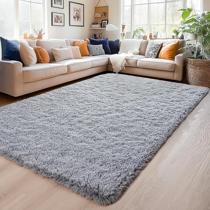 Chicrug Soft Area Rugs for Bedroom Living Room Plush Fluffy Rug 6x9 Feet, Shag Furry Area Rug Carpet Non Shedding for Nursery Children Kids Girls Room Home Decorative, Grey