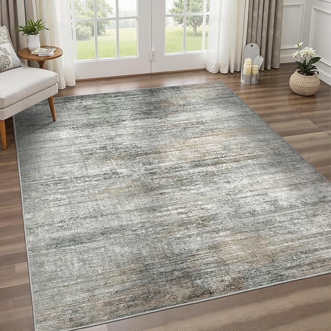 BEIMO Area Rugs 6x9 for Living Room Bedroom, Modern Abstract Machine Washable Rug, Large Soft Low Pile Floor Cover with Non Slip Backing for Dining Room, Ash Gray Brown