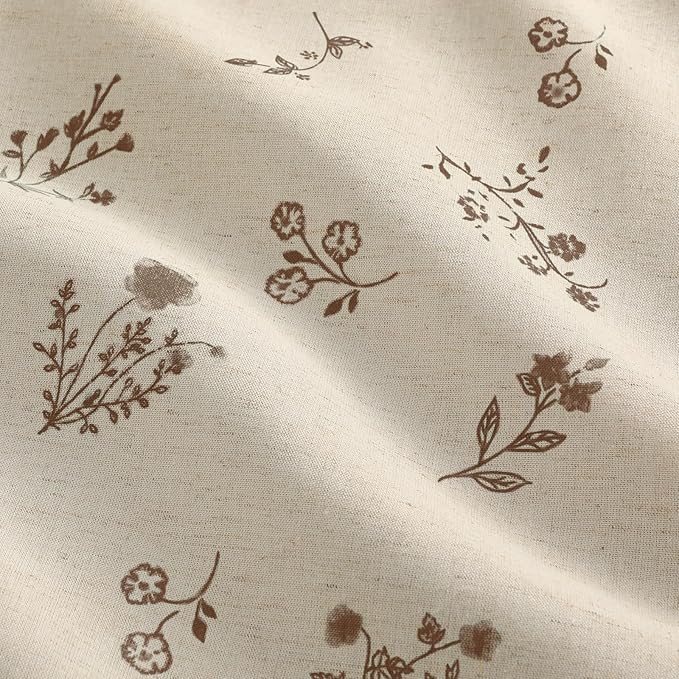 Boho Floral Spring 100% Blackout Curtains 84 Inch Length 2 Panels Set, Linen Texture Farmhouse Curtains with Beige Tassel for Living Room Bedroom, Vintage Rustic Rod Pocket,Brown
