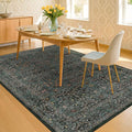 Dining Room Rugs for Under Table - 6x8 Washable Dark Green Area Rug for Living Room, Low Pile Non-Slip Floor Carpet for Bedroom - Vintage Design & Stain Resistance