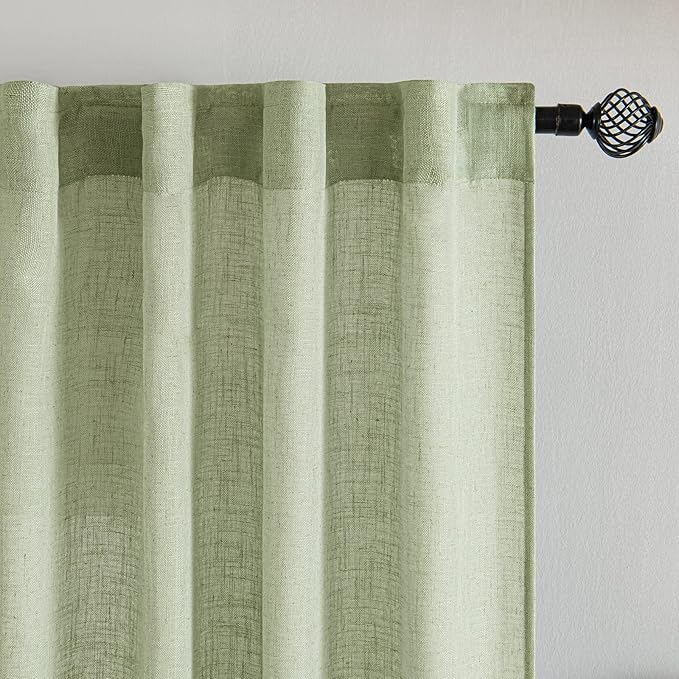 MIULEE Sage Green Kitchen Curtains 24 Inch Length 2 Panels, Soft Thick Linen Textured Semi Sheer Light Filtering Short Cafe Tier Curtains for Small Half Window Bathroom Laundry Back Tab Rod Pocket