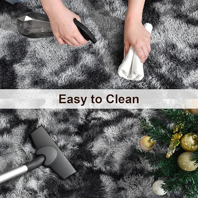 TWINNIS Super Soft Shaggy Rugs Fluffy Carpets 8x10 Feet, Indoor Modern Plush Area Rugs for Living Room Bedroom Kids Room Nursery Home Decor, Upgrade Anti-Skid Fuzzy Rug, Black and Grey