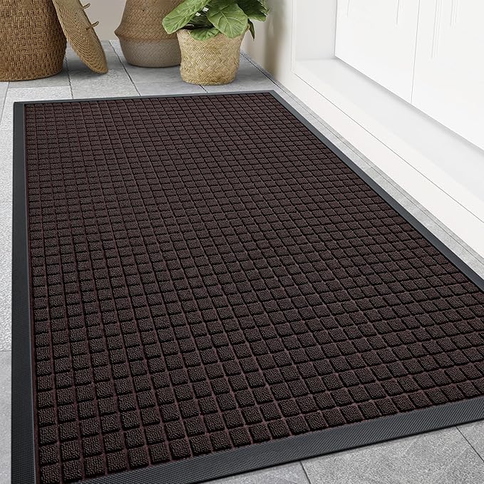 Smiry Front Door Mat Outside Entrance, Heavy Duty Natural Rubber Doormat, Non Slip, Trap Dirt and Moisture, Easy Clean, Low Profile Welcome Floor Mats for Indoor Outdoor Entry, 70x46.5 Inch, Brown