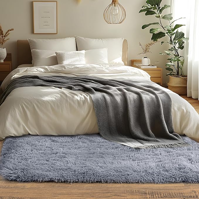 Runner Rugs for Bedroom 2x6 Rug Runners for Hallways Non Slip Soft Shag Bedside Rug, Fluffy Area Rug Throw Rugs for Living Room, Floor Carpet Runner for Nursery Kids Dorm, Grey