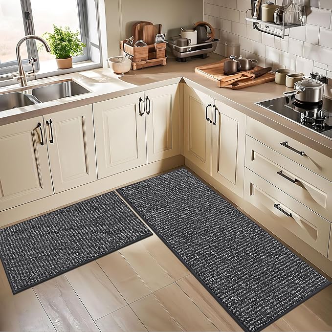 BEQHAUSE Kitchen Runner Rugs 24"x60", Non-Slip Kitchen Mats for Floor, Super Absorbent and Stain Resistant Kitchen Rug, Machine Washable Rugs for Kitchen, Hallway, Laundry & Sink, Charcoal