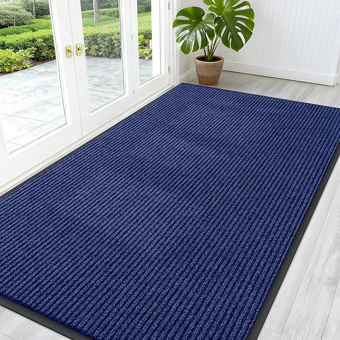 OLANLY Front Door Mat Indoor Outdoor Entrance, Waterproof Heavy Duty Doormat, Fade Resistant, Low Profile, Easy Clean Patio Porch Welcome Floor Mats for Entry, 59x30, Blue