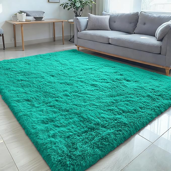 OLANLY 5x8 Machine Washable Large Area Rugs for Living Room, Bedroom, Soft Fluffy Shaggy Bedside Rug, Indoor Floor Carpet for Kids Girls and Boys, Dorms, Nursery, Home Decor Aesthetic, Teal Green