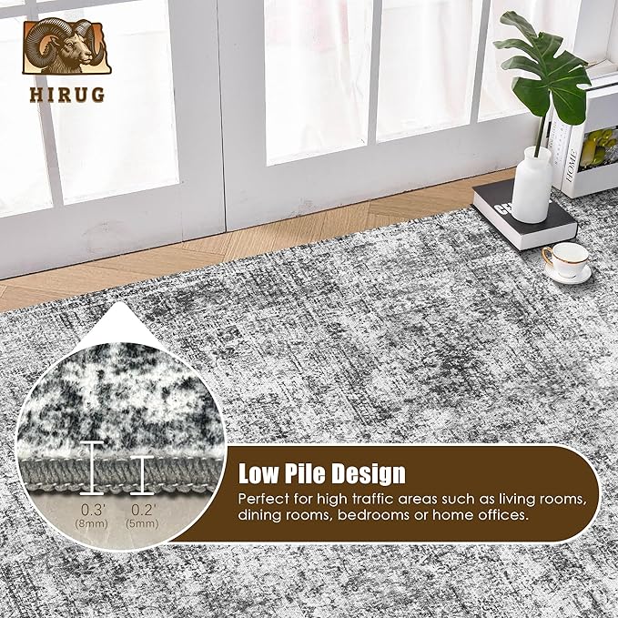 Washable Area Rug 3' x 5 ' Vintage Traditional Persian Mat - Foldable Distressed Non-Slip Machine Washable Carpet for Living Room Bedroom Kitchen Home Decor - Graphite and Mist