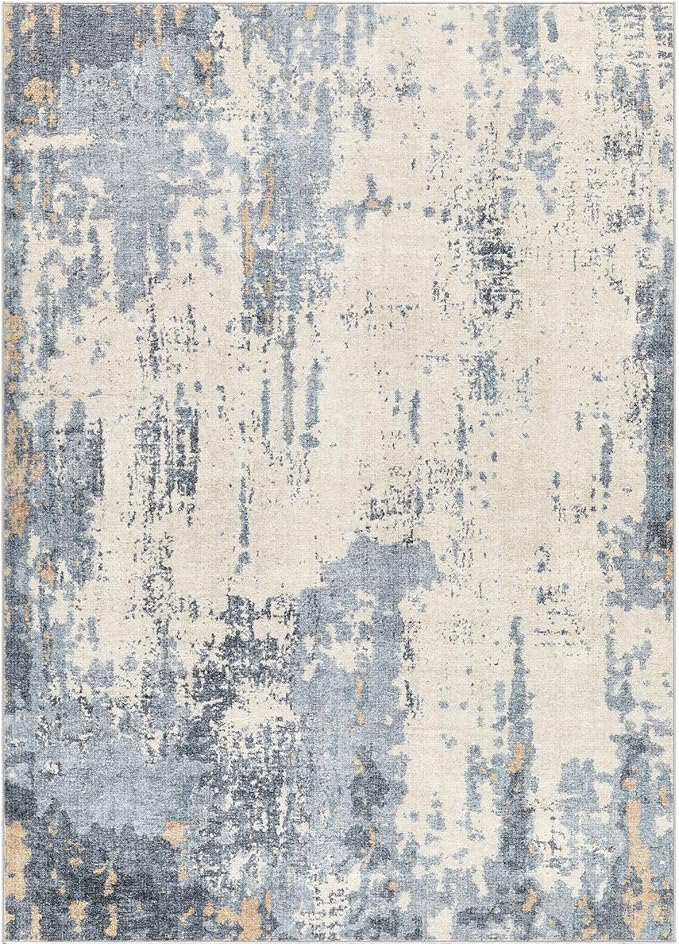 UERMEI 5x7 Area Rug Living Room Rugs - Washable Neutral Modern Abstract Soft Thin Rug Indoor Floor No Slip Rug Carpet for Bedroom Under Dining Table Home Office Decor - Blue/Light Brown