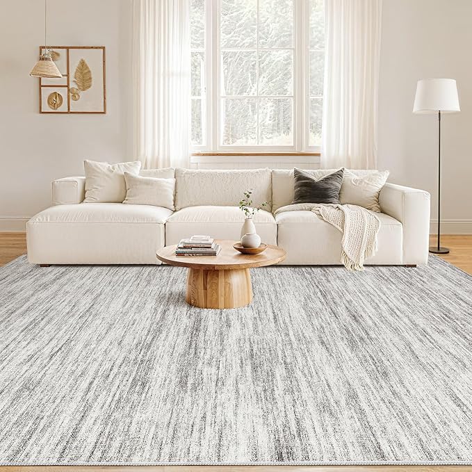Nakagishi 8X10 Area Rugs Living Room: Washable Large Vintage Rug Neutral Non-Slip Soft Stain Resistant Indoor Carpet for Bedroom Nursery Dining Room Office Playroom - Grey-01