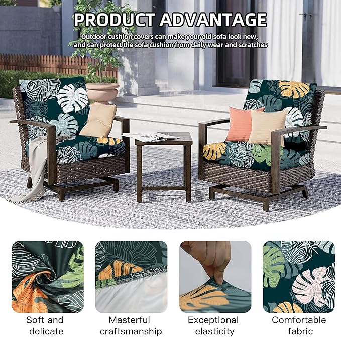 8Pcs Outdoor Cushion Covers, Patio Cushion Covers,Stretch Elastic Slipcovers, Replacement Washable & Reusable Furniture Protector for Patio Couch(Green Charm, 8PCS,Twill)