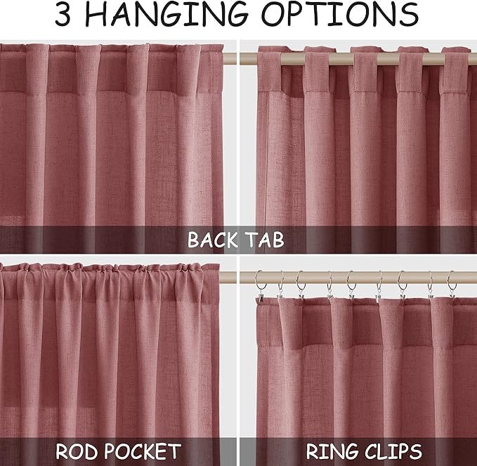 Canyon Rose Linen Curtains 108 Inches Long for Living Room 2 Panels Set Extra Long Back Tab Curtain Semi Sheer Light Filtering Dusty Rose Drapes Floor to Ceiling Curtains for Large Windows 52x108