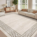 GarveeHome Large Dining Room Rug 10x13 Washable Bordered Carpet for Bedroom, Stain-Resistant Ultra-Thin Indoor Rug with Non-Slip Backing, Contemporary Floor Cover for Living Room, Office, Beige