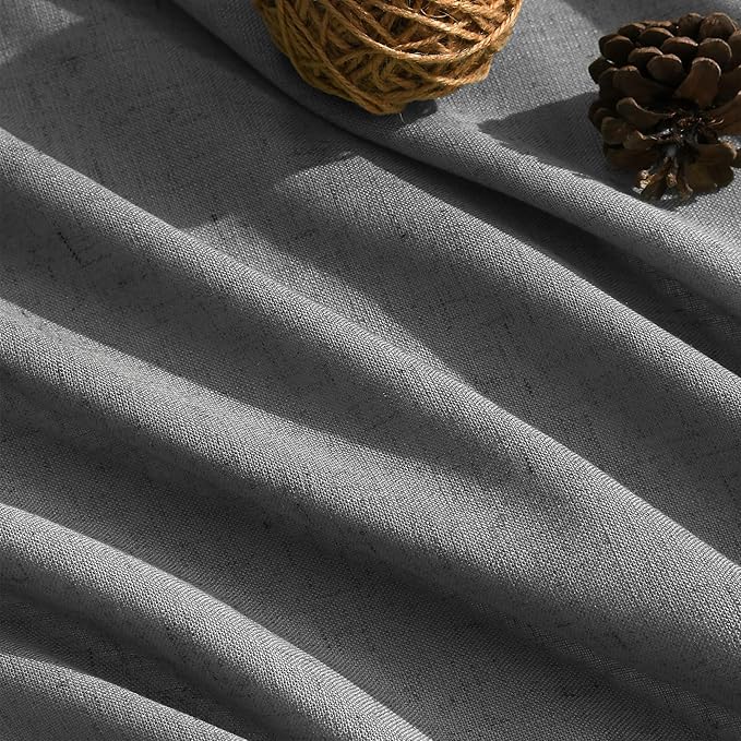 Nanspring Blazer Grey Curtain Linen Blend Light Filtering Back Tab Curtains 108 Inches Long, Semi Sheer Privacy Drapes for Living Room & Bedroom, 52x108 inch, 2 Panels