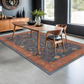 Hazo Haus 6x9 Dining Room Rugs for Under Table - Washable Area Rug for Living Room, Low Pile Non-Slip Rugs for Bedroom - Navy Blue & Terracotta Vintage Boho Eclectic Home Decor