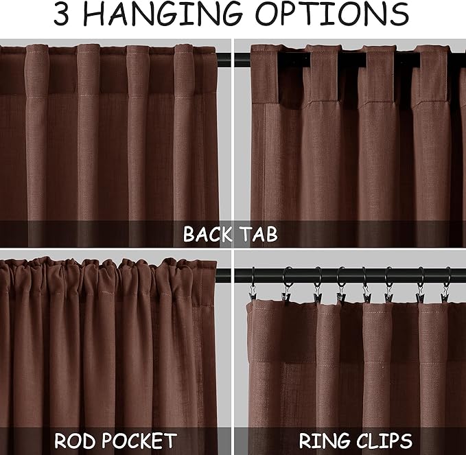 Rustic Brown Linen Curtains 84 Inch Length 2 Panels Set for Living Room Rod Pocket Back Tab Light Filtering Window Drapes for Bedroom Dining Room Protect Privacy Modern Farmhouse Decor 52x84