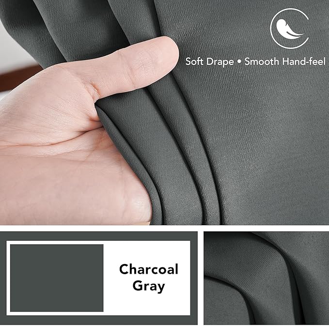 Deconovo Blackout Curtains, Thermal Insulated, W70 x L63 2 Panels, Back Tab, Machine Washable, Room-Darkening Drapes for Bedroom/Living Room Dark Grey