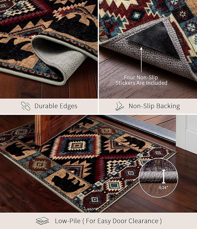 YIHOUSE Western Entryway Rug, 2x3 Rustic Washable Rug, Non-Slip Indoor Door Mat Ultra-Thin for Kitchen, Mudroom, Laundry Room, Bedroom Entry