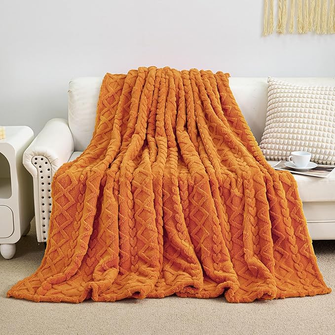 Aganear Blanket Queen Size - Cozy Boho Fall Decor Throw Blanket for Couch, Sofa, Bed, Office, Warm Decorative Present for Birthday, Christmas(90"x90", Burnt Orange)