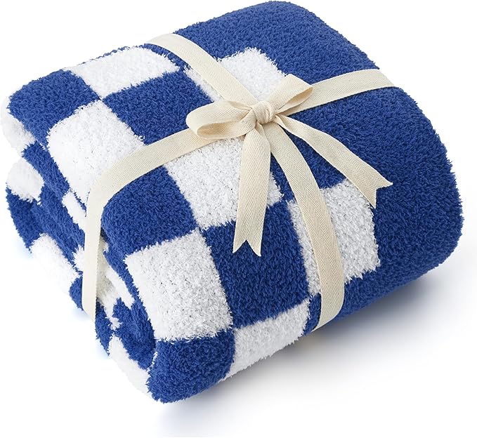 Bedsure Gentlesoft Checkered Twin Blanket for Couch - Soft Cozy & Warm Knit Navy Blue Throw Blanket, Breathable, Lightweight & Fluffy Plaid Blankets for Bed & Sofa, Gifts for Women Men, 60x80 Inches
