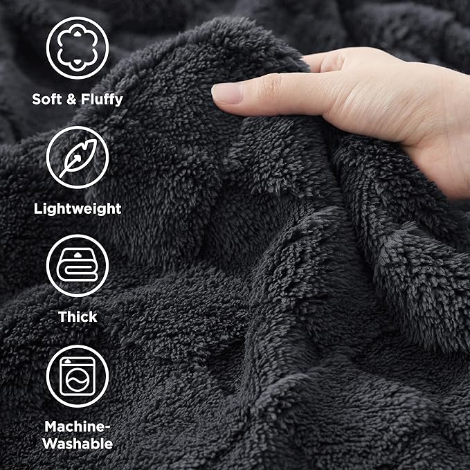 Bedsure GentleSoft Dark Grey Throw Blanket for Couch - Checkered Fleece Blankets Gifts for Kids Girls, Cute Soft Cozy Throw for Bedroom Home Decor Gifts, 50x60 Inches