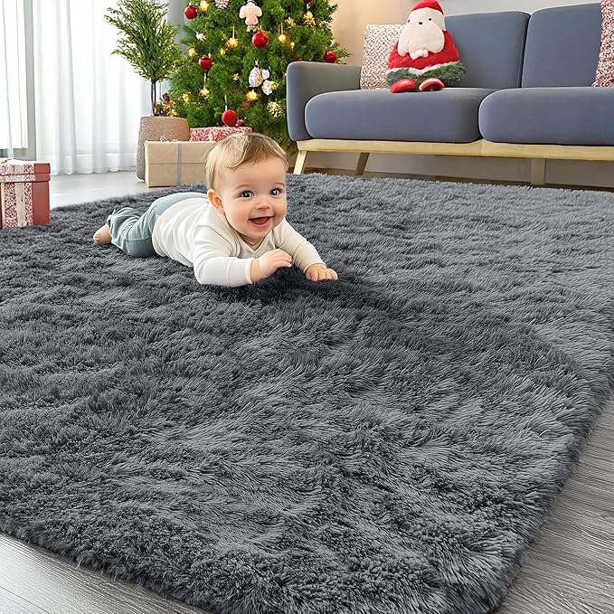 OLANLY 4x11 Area Rugs for Living Room Bedroom, Machine Washable Soft Fluffy Shaggy Bedside Rug, Indoor Floor Carpet for Kids Girls and Boys, Dorms, Nursery Rooms, Home Decor Aesthetic, Grey