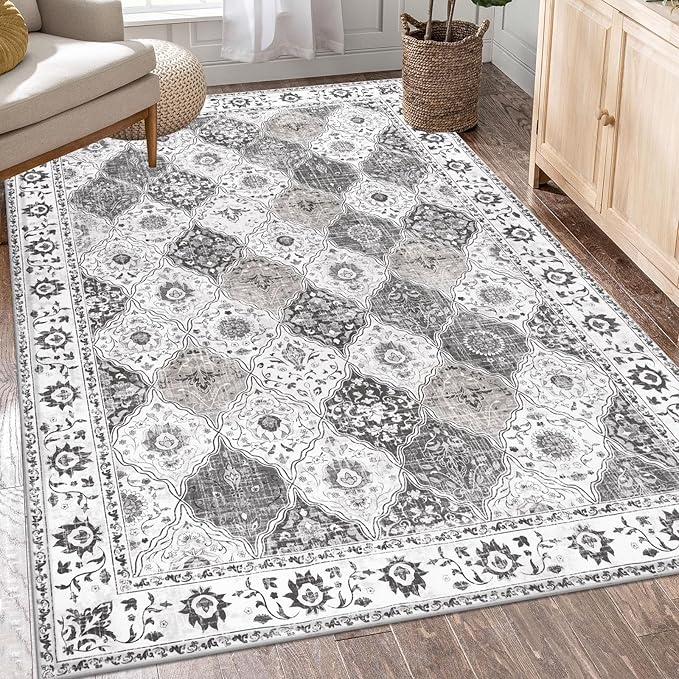 HEBE Washable Area Rug - 3'x5' Non Slip Soft Distressed Medallion Bedroom & Living Room Accent Throw Vintage Entry Floor Carpet for Dining Room & Bathroom Entryway
