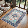 Lofus 3x5 Area Rugs for Living Room, Machine Washable Area Rug, Soft Small Rugs for Bedroom, Kitchen, Office and Indoor, Vintage Boho Carpet, Non-Slip Low Pile Carpets, Floral Blue