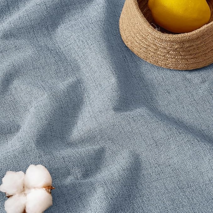 RYB HOME Smoky Blue 100% Blackout Linen Curtains 72 inch Long, Thermal Insulated & Privacy Assurd Drapes for Bedroom/Office/Nursery, Rod Pocket & Back Tab Window Treatment, W52 X L72, 2 Panels