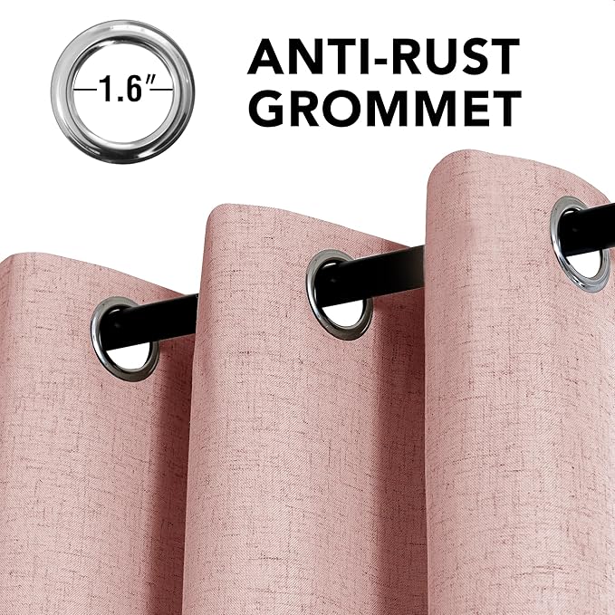 H.VERSAILTEX Linen Curtains 100% Blackout Curtains for Bedroom 108 inch Long Full Light Blocking Nature Linen Blended Window Curtains for Living Room Nickel Grommet (2 Panels, Heathered Baby Pink)