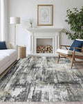 Latte&Fog 8x10 Area Rugs for Living Room, Large Black Modern Abstract Washable Rug, Boho Non Slip Low Pile Carpet for Indoor Bedroom Dining Room, Office, Dorm, Classroom, Farmhouse and Kids Room