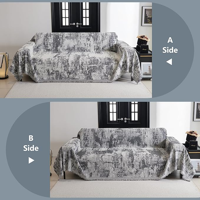 MYSKY HOME Sectional Couch Cover Deep Grey Abstract Geometric Sofa Covers for Sectional Sofa L Shape Chenille Couch Protector for Dogs Pets Couch Throw Cover Washable Durable for Home Decor, 71" X118"