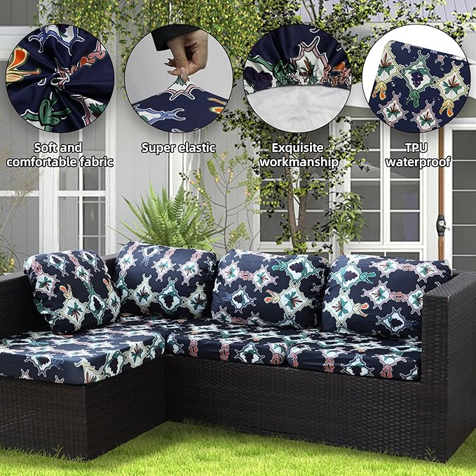 Outdoor Cushion Covers Set,8PCS Patio Furniture Couch Seat Slipcovers, Replacement for Sofa Sectional Chair(Cover，Only)