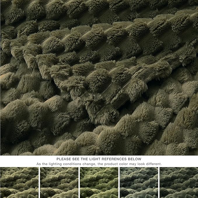 EXQ Home Fleece Blanket Twin Size for Couch or Bed - 3D Imitation Turtle Shell Jacquard Decorative Blankets - Cozy Soft Fuzzy Flannel Blanket Suitable for All Seasons(60"×80",Moss Green)