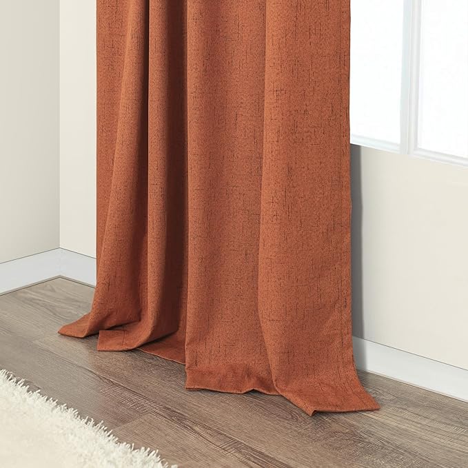 Terracotta Blackout Curtains 84 Inch Length 2 Panel Set for Fall Living Room Linen Textured Boho Black Out Western Curtains for Bedroom Darkening Thermal Insulated Drapes Rust Burnt Orange 52x84 Long