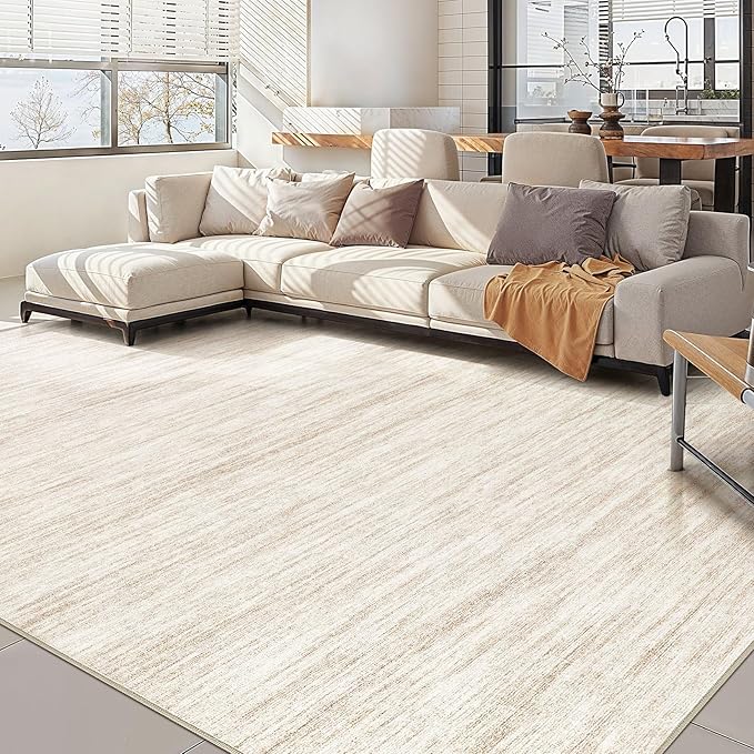 Nakagishi 8X10 Area Rugs Living Room: Washable Large Vintage Rug Neutral Non-Slip Soft Stain Resistant Indoor Carpet for Bedroom Nursery Dining Room Office Playroom - Beige-01