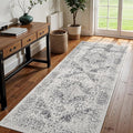 3x8 Washable Hallway Runner Rug - Non Slip Kitchen Runner Rugs with Rubber Backing Vintage Low-Pile Carpet Runners for Entryway Dining Room Laundry Room Home Decor (Distessed Grey)