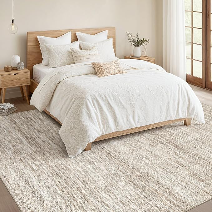Nakagishi 8X10 Area Rugs Living Room: Washable Large Vintage Rug Neutral Non-Slip Soft Stain Resistant Indoor Carpet for Bedroom Nursery Dining Room Office Playroom - Brown-01